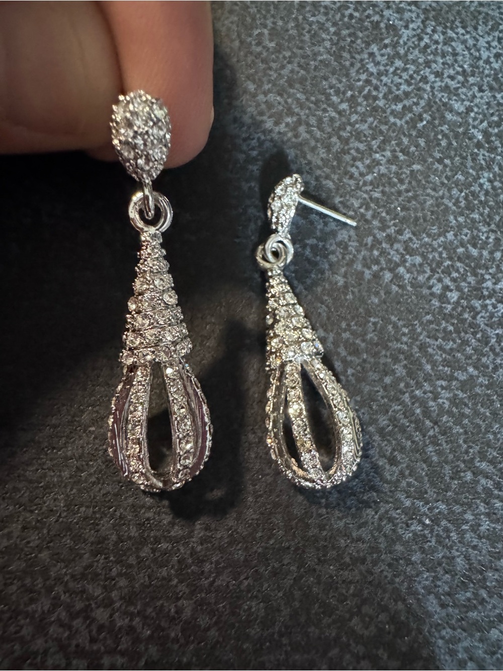 Silver-Tone Pave Teardrop Dangle Earrings - Sparkling Clear Stones